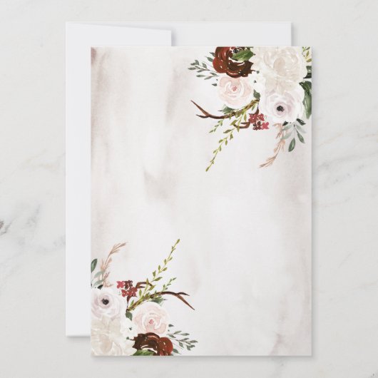 Boho Rustic Wood & Floral Arch Canopy Hochzeit Einladung (Rückseite)