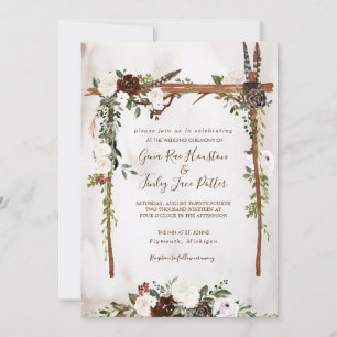 Boho Rustic Wood & Floral Arch Canopy Hochzeit Einladung