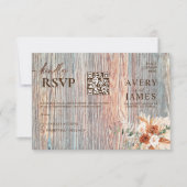Boho Rustic Wood Grain QR Code RSVP Card (Vorderseite)