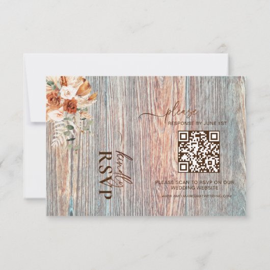 Boho Rustic Wood Grain QR Code RSVP Card (Rückseite)