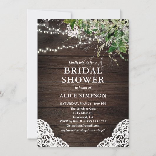 Boho Rustic Wood Greenery Bridal Dusche Einladung (Vorderseite)