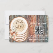 Boho Rustic Wood Slice RSVP Card with QR Code (Vorderseite)