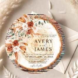Boho Rustic Wood Slice Wedding Invitation – Pampas Einladung