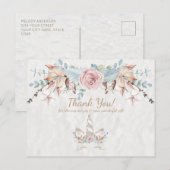 Boho Rustic Woodland Floral Unicorn Vielen Dank Postkarte (Vorne/Hinten)