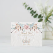 Boho Rustic Woodland Floral Unicorn Vielen Dank Postkarte (Stehend Vorderseite)