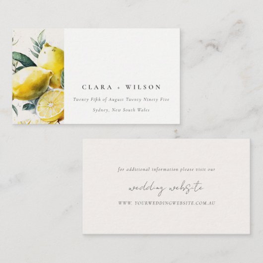 Boho Rustic Yellow Lemon Garden Wedding Website Begleitkarte (Vorne/Hinten)