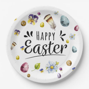 Boho Rustik Wasserfarbe Farbige Frohe Ostern Pappteller