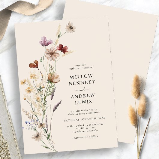 Boho-Rustikal-Blumen-Hochzeit Einladung