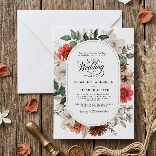 Boho-Rustikal-Blumenhochzeit Einladung