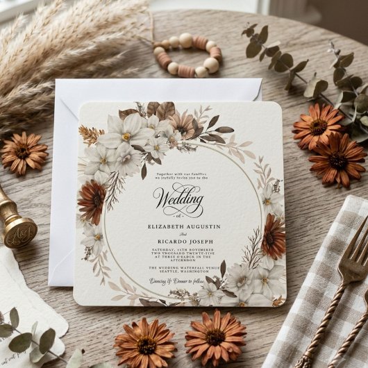 Boho-Rustikal-Blumenhochzeit Einladung