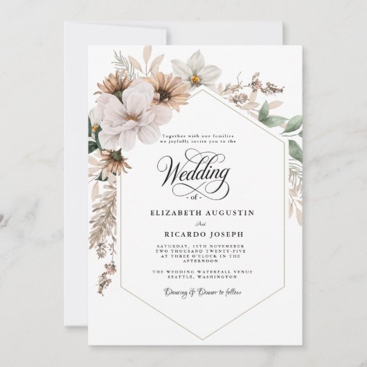 Boho-Rustikal-Blumenhochzeit Einladung (Vorderseite)