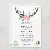 Boho-Rustikal-Geweih Elegant-Chic-QR-Code-Hochzeit Einladung (Vorderseite)