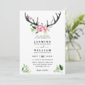 Boho-Rustikal-Geweih Elegant-Chic-QR-Code-Hochzeit Einladung (Stehend Vorderseite)