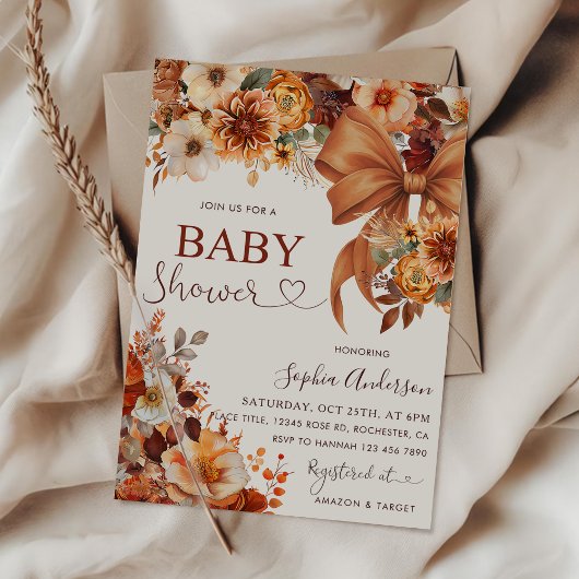 Boho-Rustikal-Herbst-Blumen-Baby-Shower-Party Einladung