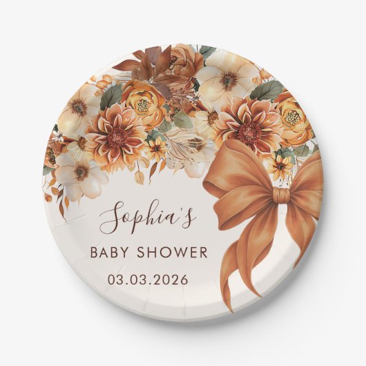 Boho-Rustikal-Herbst-Blumen-Baby-Shower-Party Pappteller (Vorderseite)