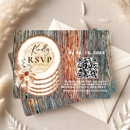 Boho-Rustikal Holzscheibe-RSVP-Karte mit QR-Code RSVP Karte