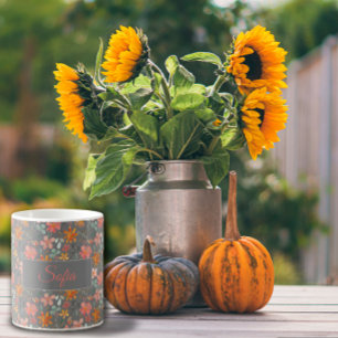 Boho rustikal-orange Blume Aquarellmuster grau Kaffeetasse