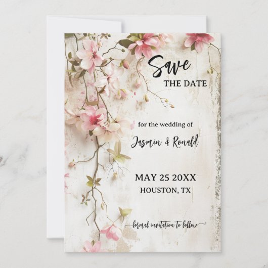 Boho Rustikal Rosa Foto Save the Date Karte (Vorderseite)