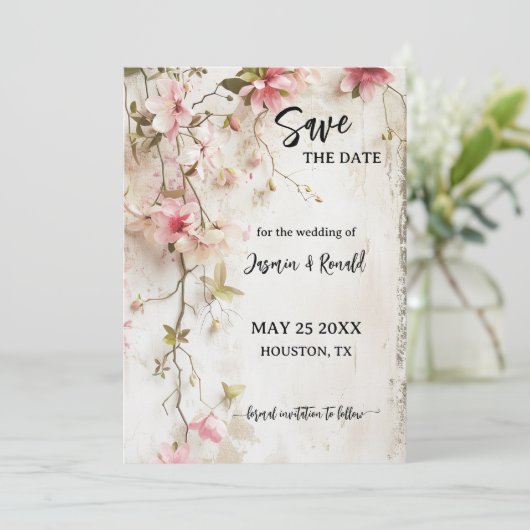 Boho Rustikal Rosa Foto Save the Date Karte (Stehend Vorderseite)