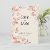 Boho rustikal rosa Korallenfresser, blumengeschmüc Einladung (Stehend Vorderseite)