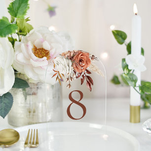 Boho-Rustikal-Terrakotta-Floral-Hochzeitstisch-Num Acryleinladungen