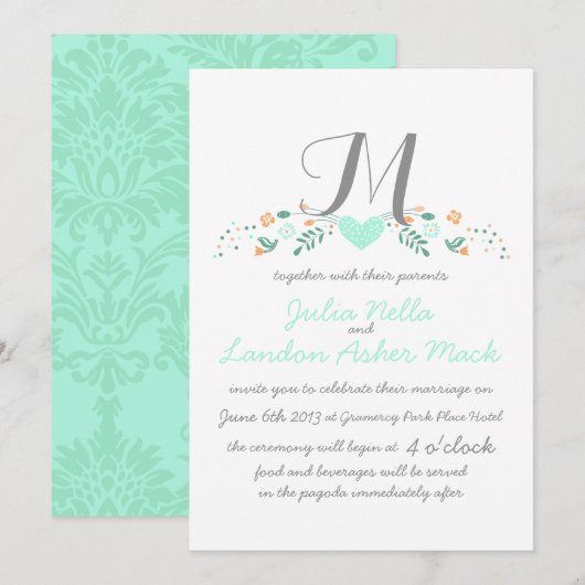 Boho-Rustikal-Volksfest-Hochzeit in Mint Einladung (Vorne/Hinten)