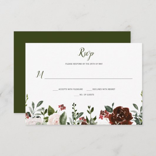 Boho Rustikale Aquarellblume Grundgrenze RSVP Karte (Vorne/Hinten)