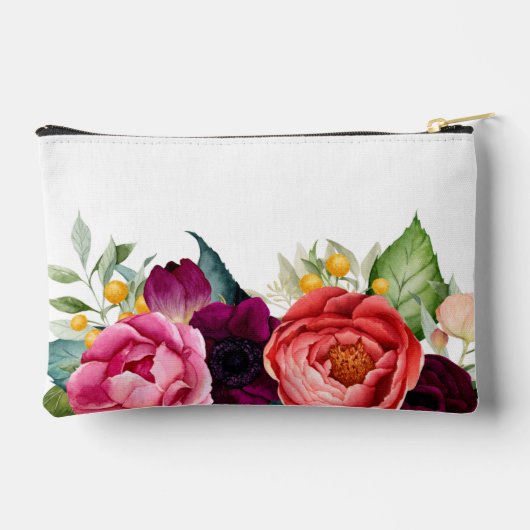 Boho Rustikale Aquarellblüte mit Namen Zubehörtasche (Rückseite)