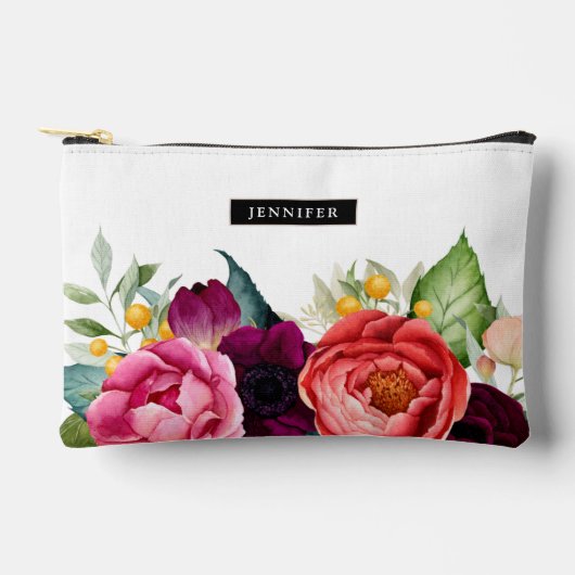 Boho Rustikale Aquarellblüte mit Namen Zubehörtasche (Vorderseite)