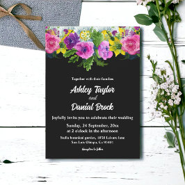 Boho Rustikale Blume Schwarz-Weiß-Blumenhochzeit Einladung