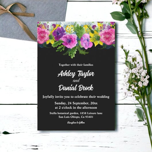 Boho Rustikale Blume Schwarz-Weiß-Blumenhochzeit Einladung