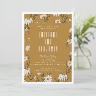 Boho Rustikale Blumige Senfgelbe Hochzeit Einladung