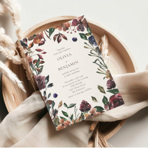 Boho-Rustikale Botanische Burgunder-Hochzeit Einladung