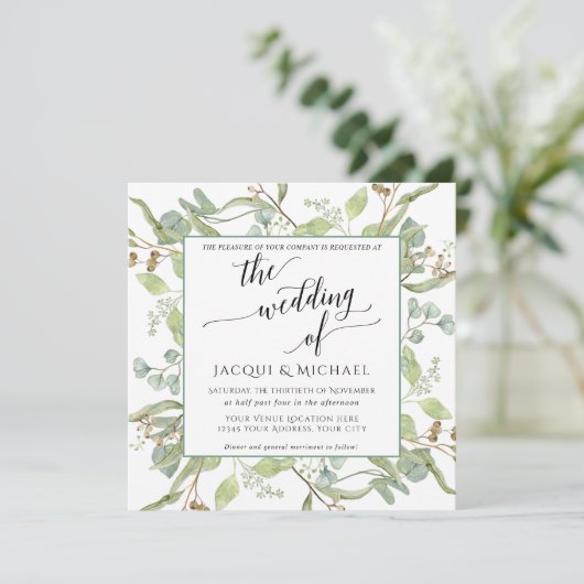 BOHO Rustikale Eukalyptus Foliage Einladung (Stehend Vorderseite)