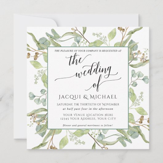 BOHO Rustikale Eukalyptus Foliage Einladung (Vorderseite)