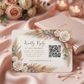 Boho-rustikale Floral QR-Code-Hochzeit RSVP Karte