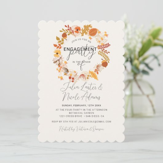 Boho Rustikale florale Autumn Falls Engagement Par Einladung (Stehend Vorderseite)