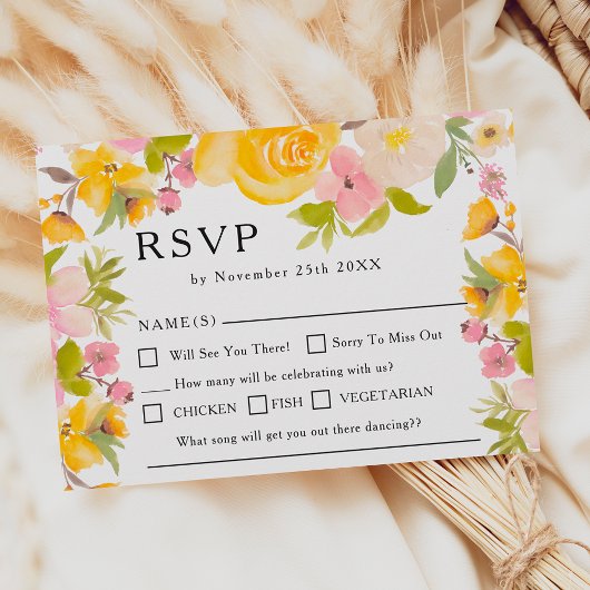 Boho rustikale, gelbe Blume chic Wedding RSVP