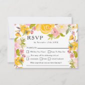Boho rustikale, gelbe Blume chic Wedding RSVP Karte (Vorderseite)