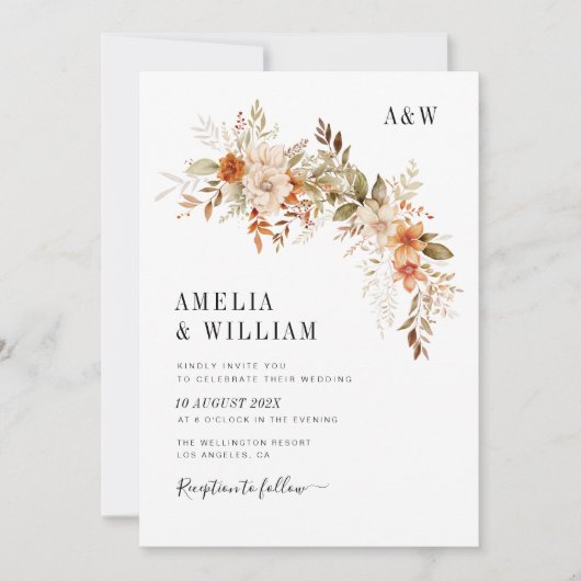 Boho rustikale Herbstflora Hochzeit Einladung (Vorderseite)