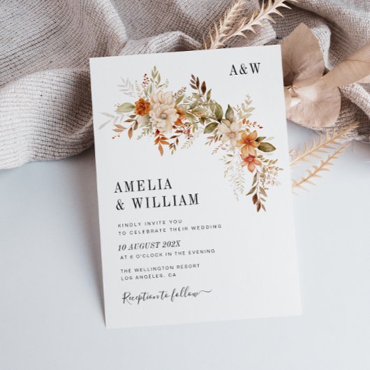 Boho rustikale Herbstflora Hochzeit Einladung