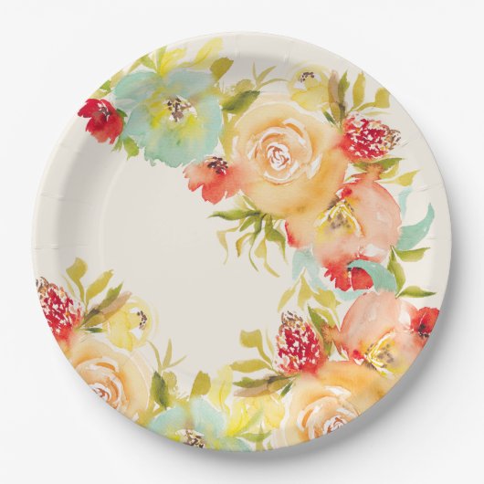 Boho rustikale hübsche florale Aquarell Brautparty Pappteller (Vorderseite)