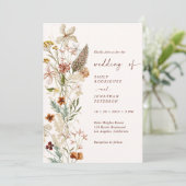 Boho Rustikale neutrale Blumenhochzeit Einladung (Stehend Vorderseite)