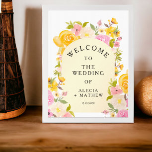 Boho Rustikale Wiese Gelb Rosa Hochzeit Willkommen Poster