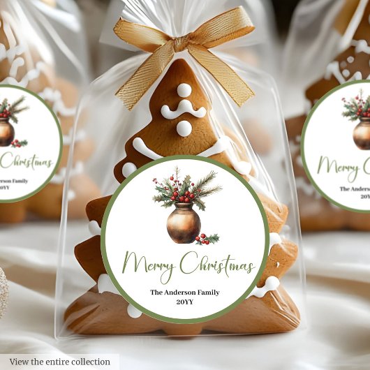 Boho-rustikaler Weihnachtsstrauß neutraler Aufkleb Runder Aufkleber