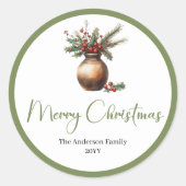 Boho-rustikaler Weihnachtsstrauß neutraler Aufkleb Runder Aufkleber (Vorderseite)