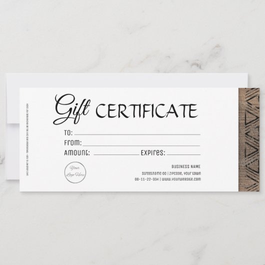 Boho rustikales Holz Look Geschenkgutschein Einladung (Rückseite)
