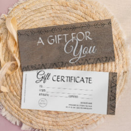 Boho rustikales Holz Look Geschenkgutschein Einladung