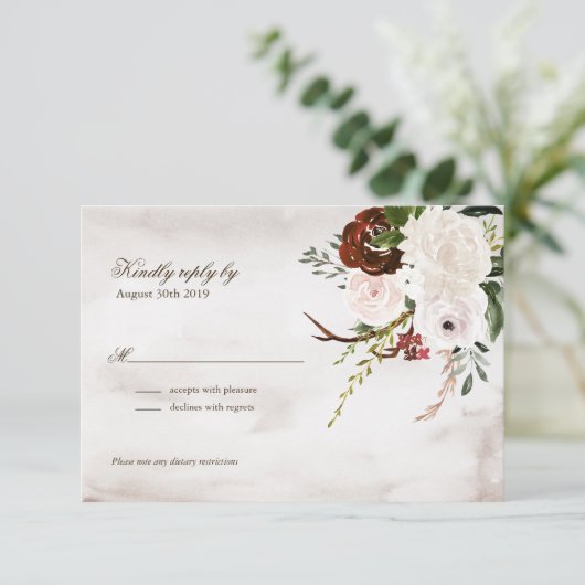 Boho rustikales Holz u. RSVP Karte (Stehend Vorderseite)