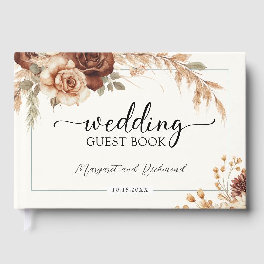 Boho Rusty Terracotta Floral Wedding Guest Book Gästebuch (Vorderseite)
